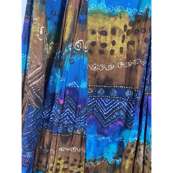 Chicos Maxi Skirt Size 2 Large Blue Brown Broomstick Gypsy Peasant Boho Y2K - Picture 5 of 13